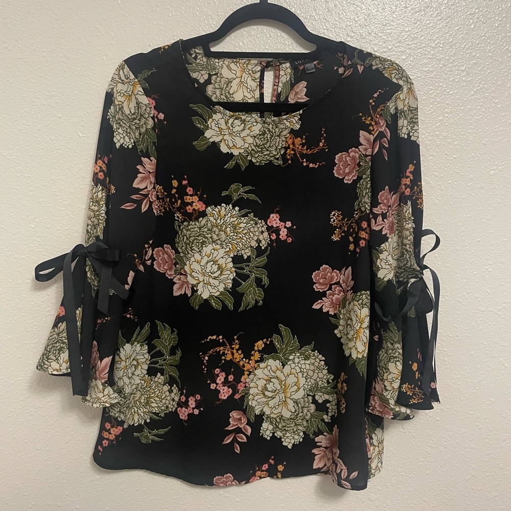Lily Black Floral 3/4 Sleeve Dress Top